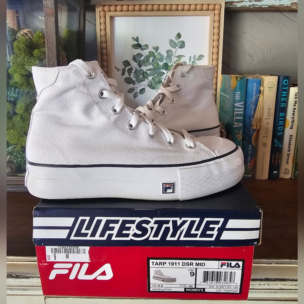 Fila White Canvas Platform High-Tops